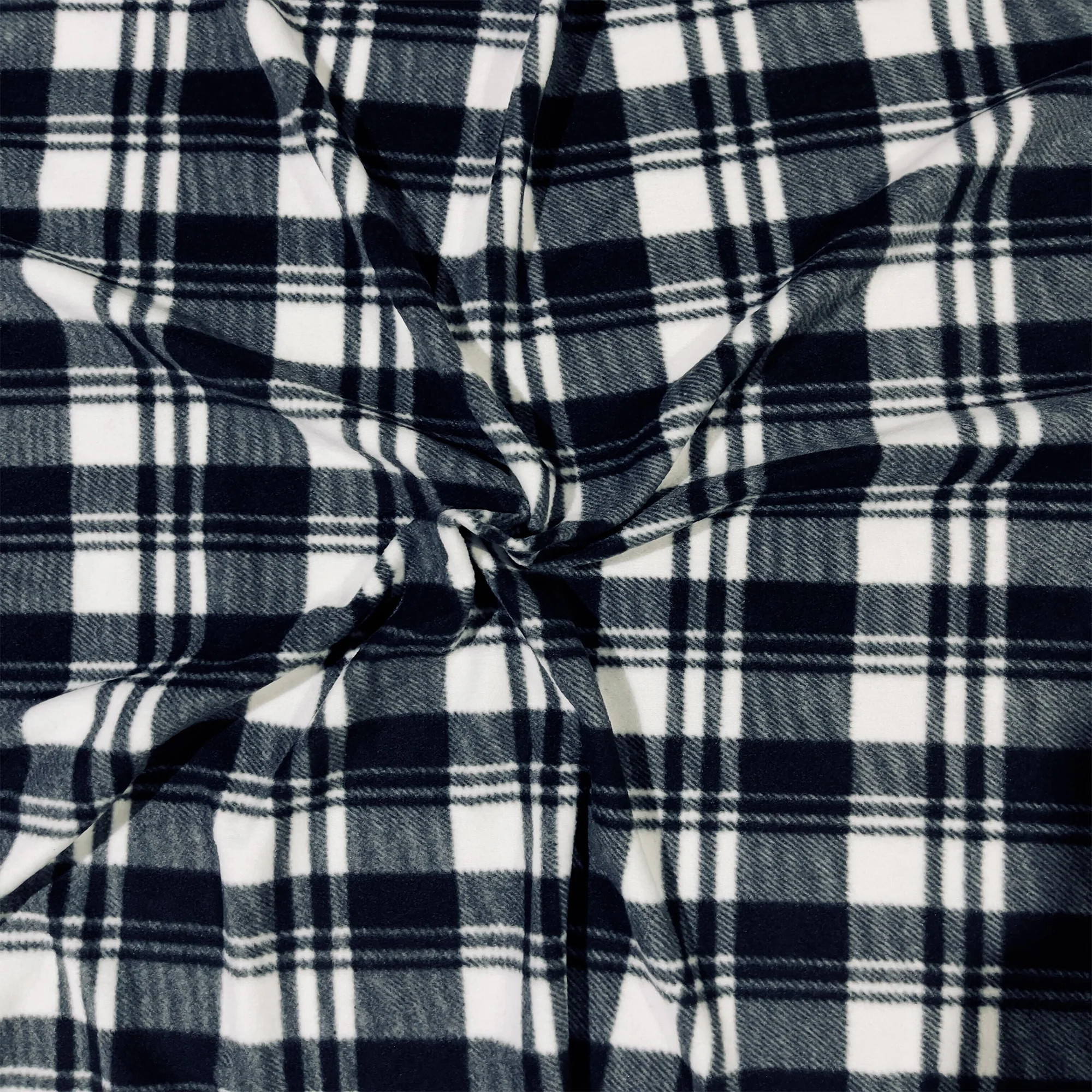 Anti-Pill Polar Fleece Fabric by the Yard – Plaid Black & White 60"